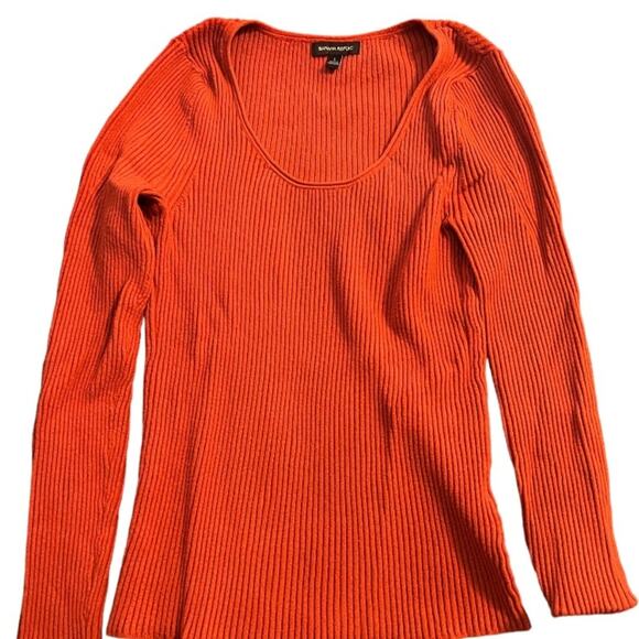 Banana Republic Reddish Orange Ribbed Sweater Scoop Neck Top - Size Large - Picture 2 of 4